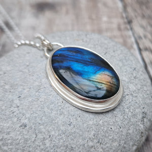 Sterling Silver and Labradorite Gemstone Oval Necklace