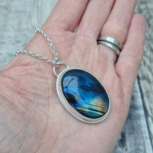 Sterling Silver and Labradorite Gemstone Oval Necklace