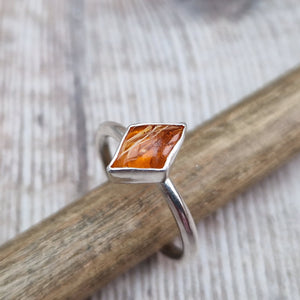Sterling Silver Orange Diamond Surfite Ring - UK N