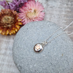 Sterling Silver Pebble Necklace with Copper Star