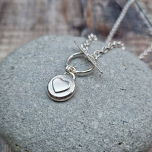 Load image into Gallery viewer, Sterling Silver T Bar Pebble Necklace with Silver Heart