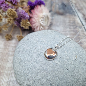 Sterling Silver Pebble Necklace with Copper Heart