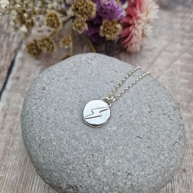 Sterling Silver Pebble Necklace with Lightning Flash