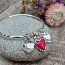 Load image into Gallery viewer, Sterling Silver and Pink Aurora Opal Heart Bangle