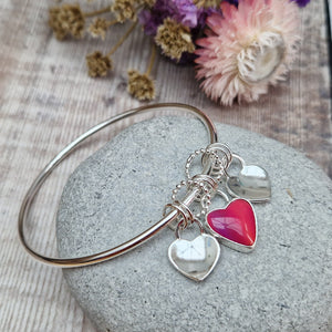 Sterling Silver and Pink Aurora Opal Heart Bangle