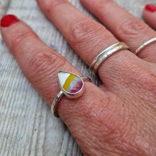 Load image into Gallery viewer, Sterling Silver Pink Surfite Teardrop Ring - UK O 1/2