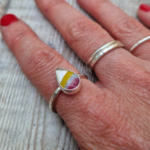 Sterling Silver Pink Surfite Teardrop Ring - UK O 1/2
