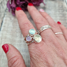 Load image into Gallery viewer, Sterling Silver Ring Set with Prehnite, Chalcedony and Lavender Amethyst - UK Size P