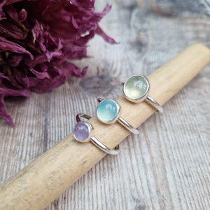 Sterling Silver Ring Set with Prehnite, Chalcedony and Lavender Amethyst - UK Size P