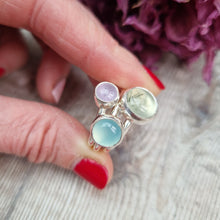 Load image into Gallery viewer, Sterling Silver Ring Set with Prehnite, Chalcedony and Lavender Amethyst - UK Size P