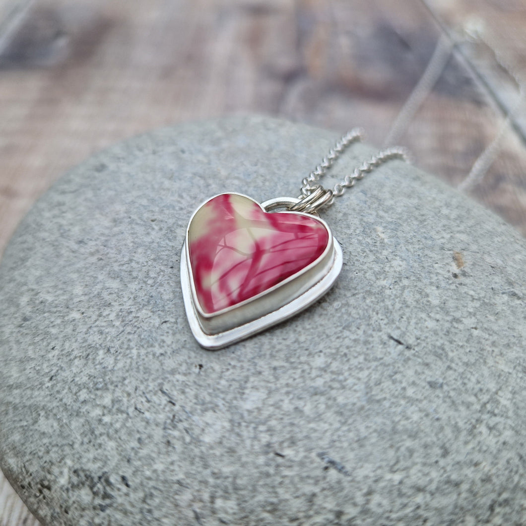 Sterling Silver Pink Surfite Heart Necklace