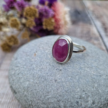 Load image into Gallery viewer, Sterling Silver and Red Sapphire Ring - UK Size R