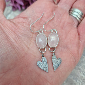 Sterling Silver Hearts and Rose Quartz Gemstone Earrings