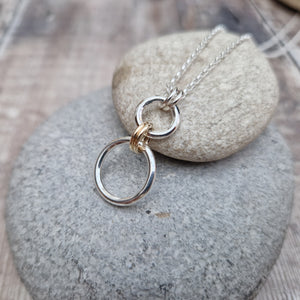 Sterling Silver and 9ct Gold 2 Circle Necklace