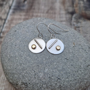 Sterling Silver Disc Earrings with 9ct Gold