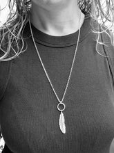 Load image into Gallery viewer, Sterling Silver Circle and Feather Long Necklace