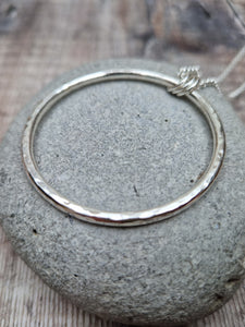 Sterling Silver Long Hammered Circle Necklace