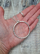 Load image into Gallery viewer, Sterling Silver Long Hammered Circle Necklace