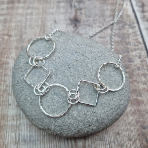 Sterling Silver Square and Circle Link Necklace