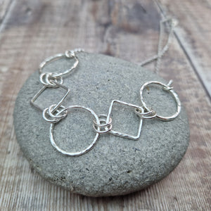 Sterling Silver Square and Circle Link Necklace