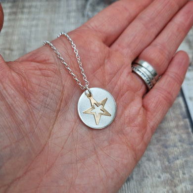 Sterling Silver Disc and Gold Star Necklace - SAMPLE