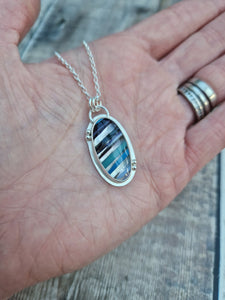 Sterling Silver Blue Striped Surfite Heart Necklace
