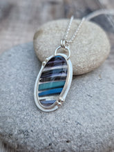 Load image into Gallery viewer, Sterling Silver Blue Striped Surfite Heart Necklace