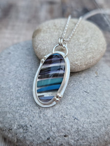 Sterling Silver Blue Striped Surfite Heart Necklace