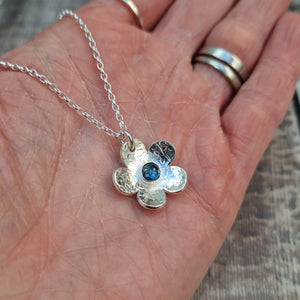 Sterling Silver Flower Necklace With Topaz Gemstone