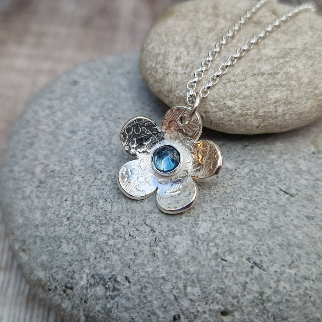 Sterling Silver Flower Necklace With Topaz Gemstone