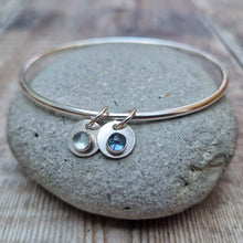 Load image into Gallery viewer, Sterling Silver Aquamarine and Topaz Gemstone Bangle