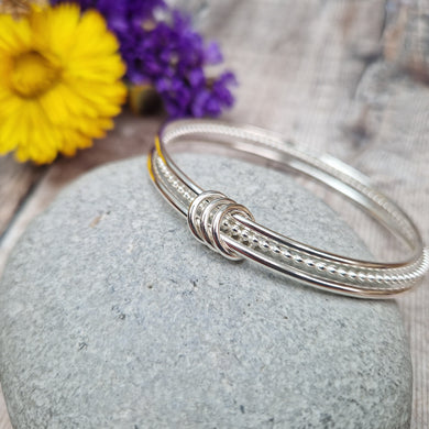 Sterling Silver Three Bangle Set - Smooth and Beaded