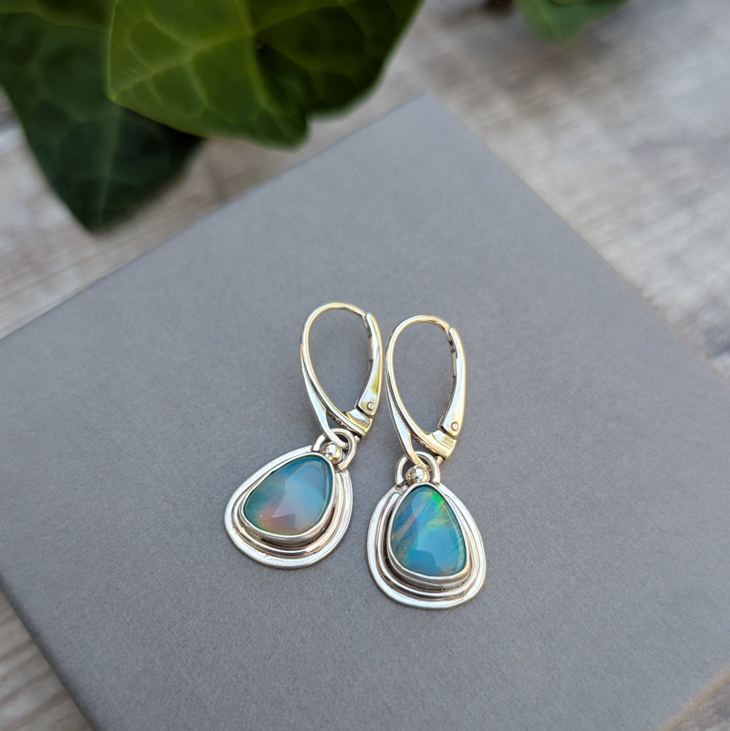 Turquoise Blue Aurora Opal Teardrop Earrings