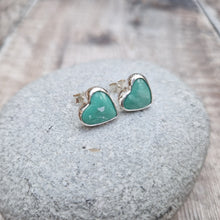 Load image into Gallery viewer, Sterling Silver Turquoise Surfite Heart Stud Earrings