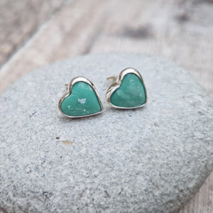 Sterling Silver Turquoise Surfite Heart Stud Earrings