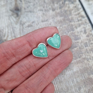 Sterling Silver Turquoise Surfite Heart Stud Earrings