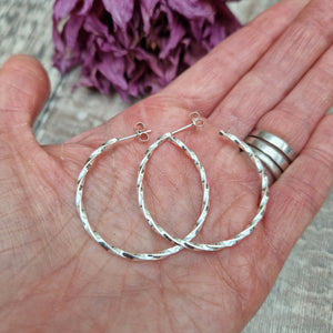 Sterling Silver Large Twisted Hoop Earrings