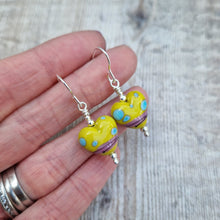 Load image into Gallery viewer, Sterling Silver Yellow Lampwork Heart Earrings