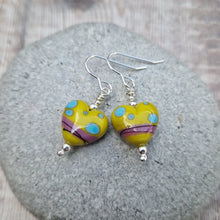 Load image into Gallery viewer, Sterling Silver Yellow Lampwork Heart Earrings