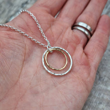 Load image into Gallery viewer, Sterling Silver and Gold Two Circle Necklace