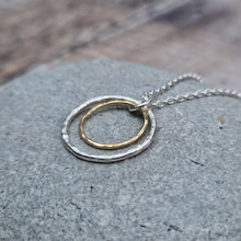 Load image into Gallery viewer, Sterling Silver and Gold Two Circle Necklace