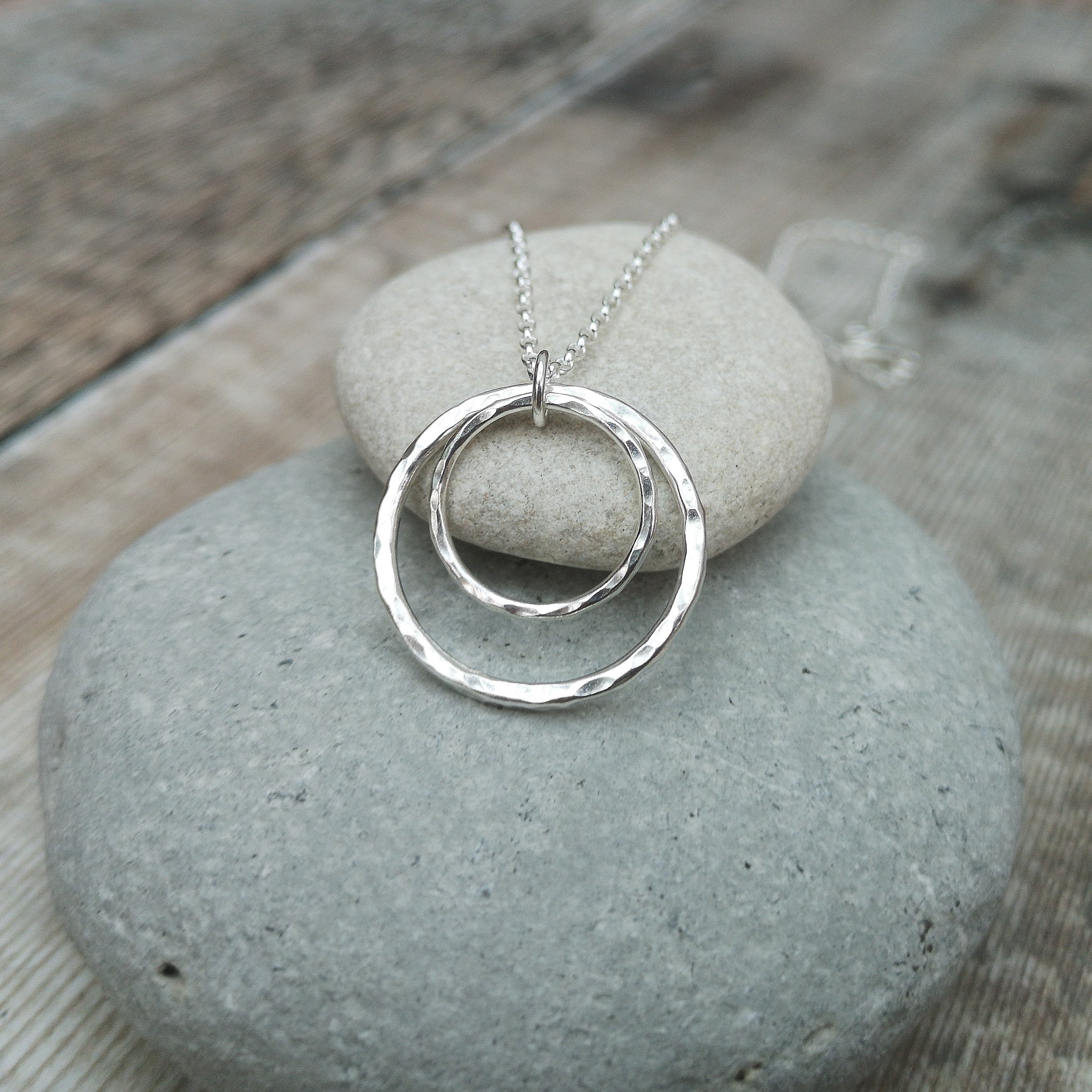 Sterling Silver Hammered Hoops Necklace, Stylish Handmade Necklace, deals Christmas Gifts