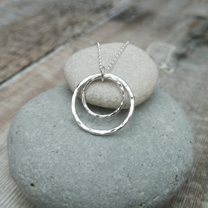 Sterling Silver Hammered Two Circle Necklace