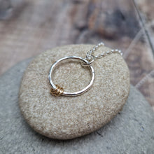 Load image into Gallery viewer, Sterling Silver Circle Necklace with 3 Gold Loops