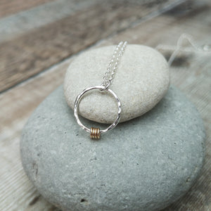 Sterling Silver Circle Necklace with Four Gold Loops