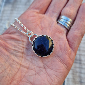 Sterling Silver Blue Goldstone Gemstone Necklace