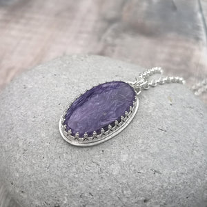 Sterling Silver Charoite Gemstone Necklace