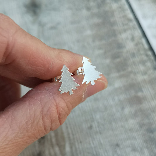 Silver Christmas Tree Stud Earrings