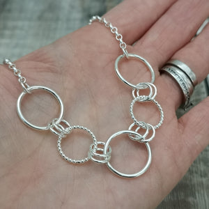 Sterling Silver Beaded Circle Link Necklace