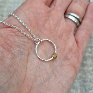 Sterling Silver Circle Necklace with 5 Gold Loops